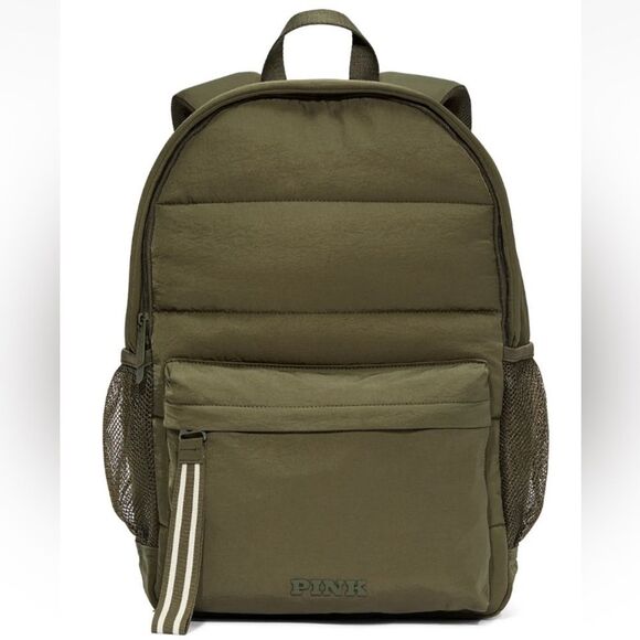 🔥PINK Victoria's Secret Green Quilted Backpack with Durable Design - Picture 1 of 5